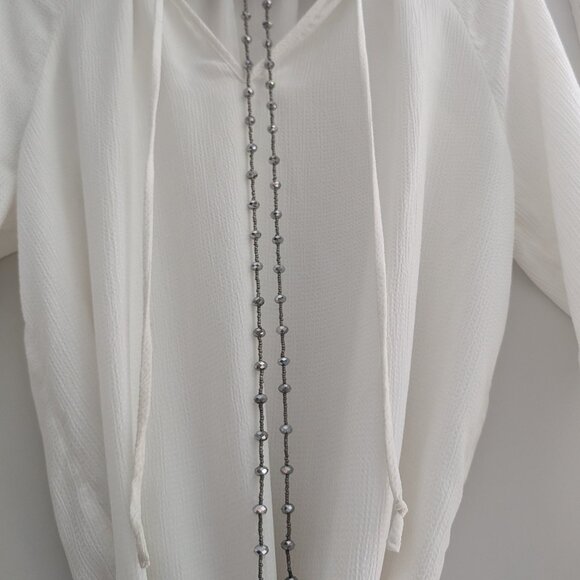 42" Vintage Diamond almond cut Gray glass necklace - Picture 2 of 6